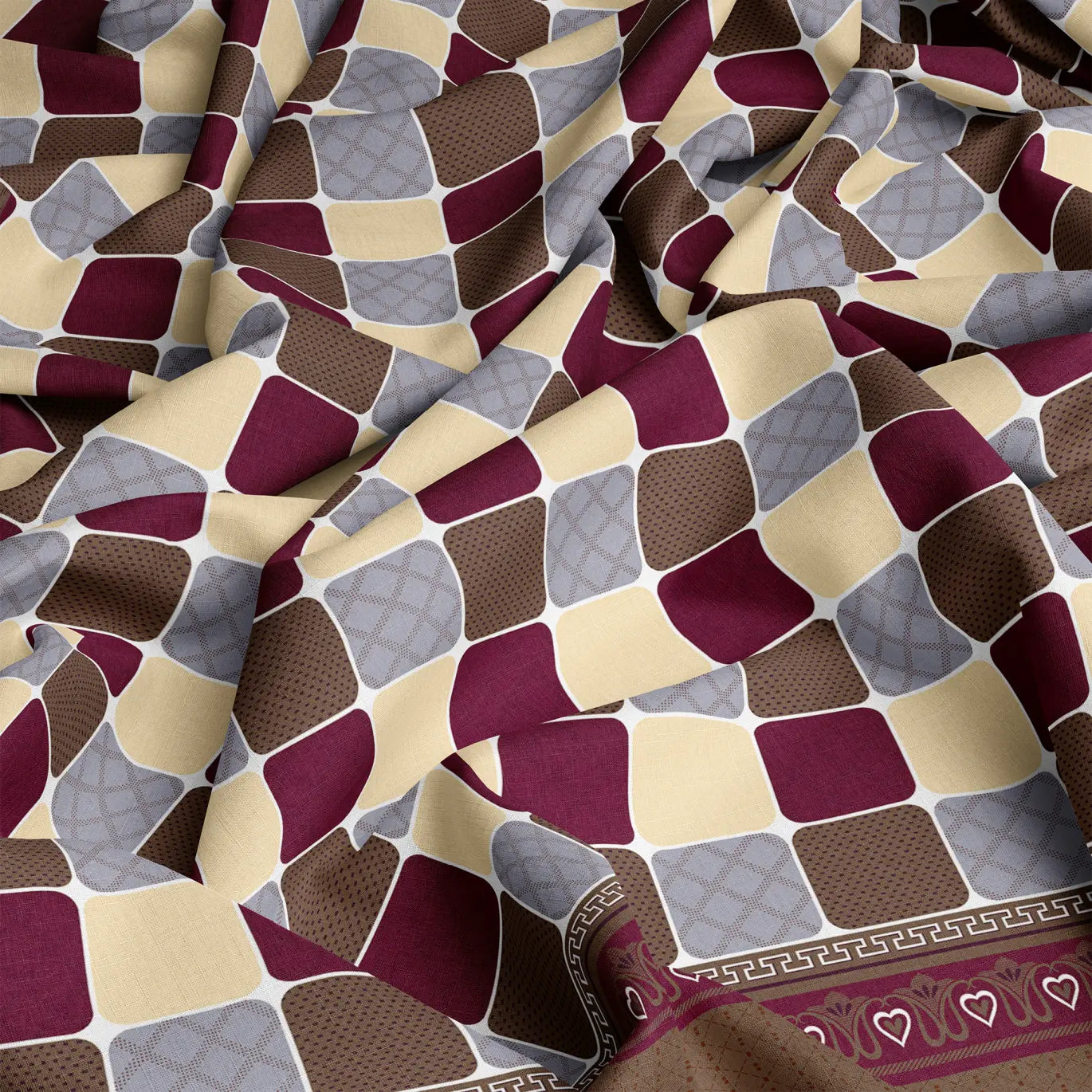 Light Beige Geometric Grid Pattern Bedsheet Set
