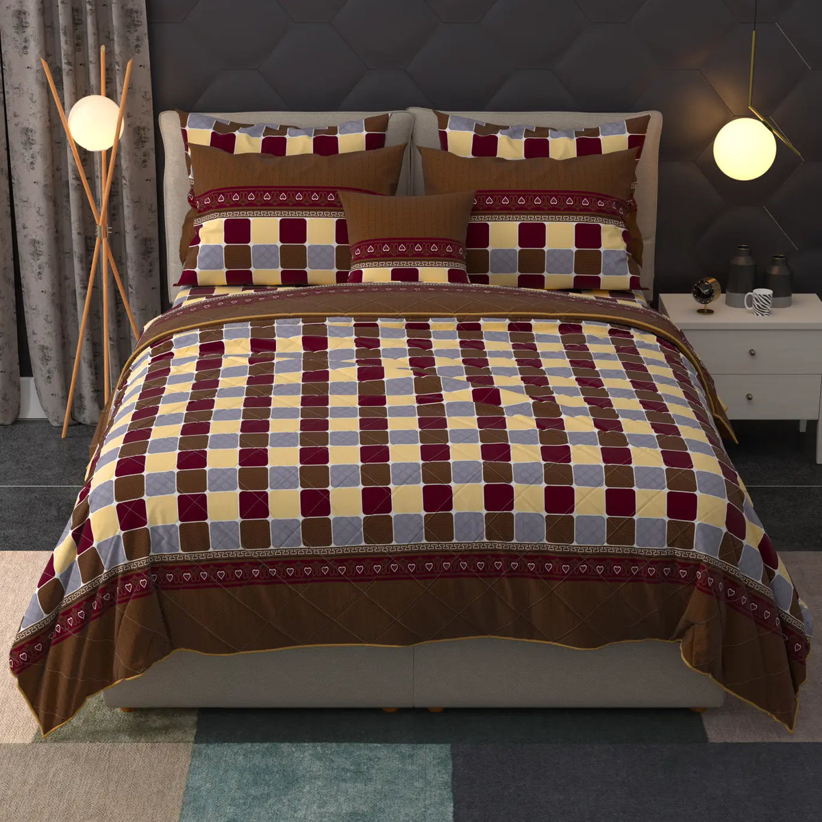 Light Cream Geometric Grid Summer Comforter