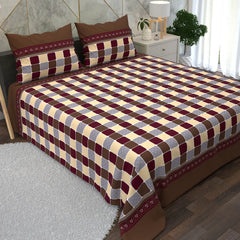 Light Beige Geometric Grid Pattern Bedsheet Set