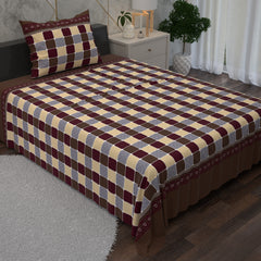 Light Beige Geometric Grid Pattern Bedsheet Set