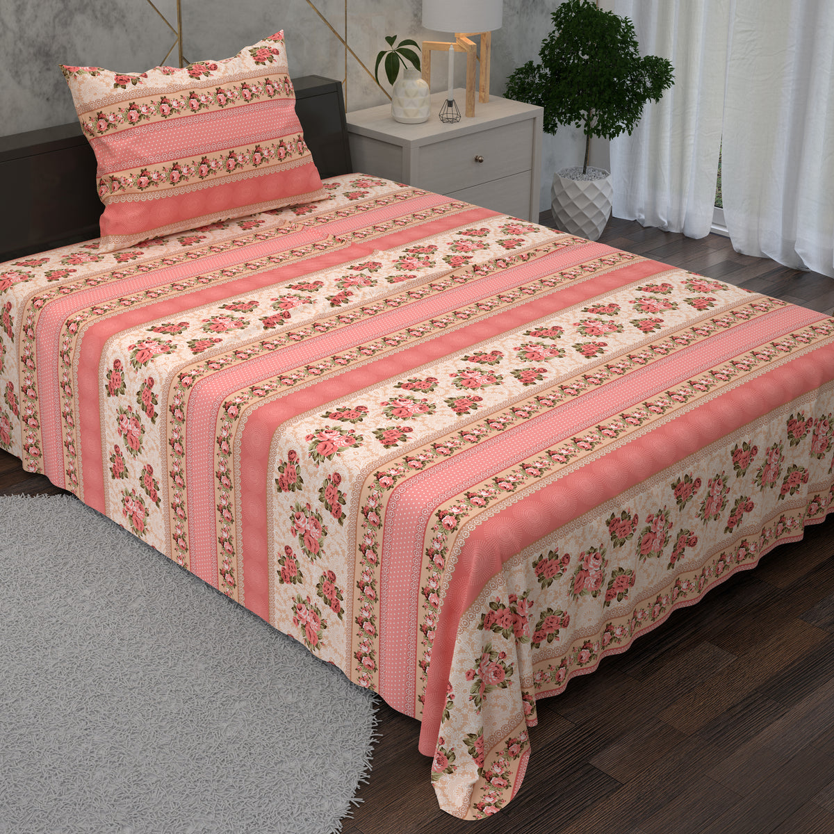 Pink Floral Design 2 Piece Bedsheet Set