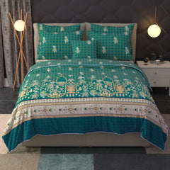 Deep Teal Floral & Geometric Motif Summer Comforter