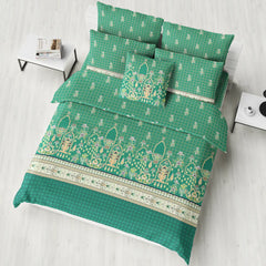 Deep Teal Floral & Geometric Motifs Winter Comforter