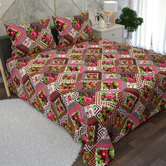 Brown Patchwork Print Designs 3 Piece Bedsheet Set