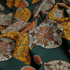 Deep Teal Circular Medallions Design Bedsheet Set