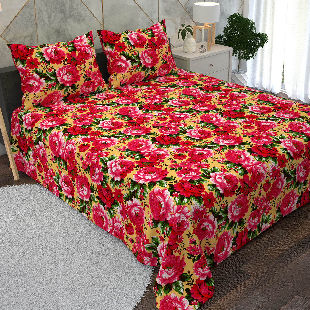 Floral Dense Pattern Designs 3 Piece Bedsheet Set