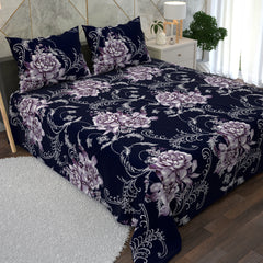 Blue with Marjanda Flower Designs 3 Piece Bedsheet Set