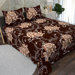 Brown With Beige Flower Designs 3 Piece Bedsheet Set
