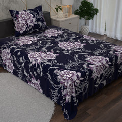 Blue with Marjanda Flower Designs 3 Piece Bedsheet Set