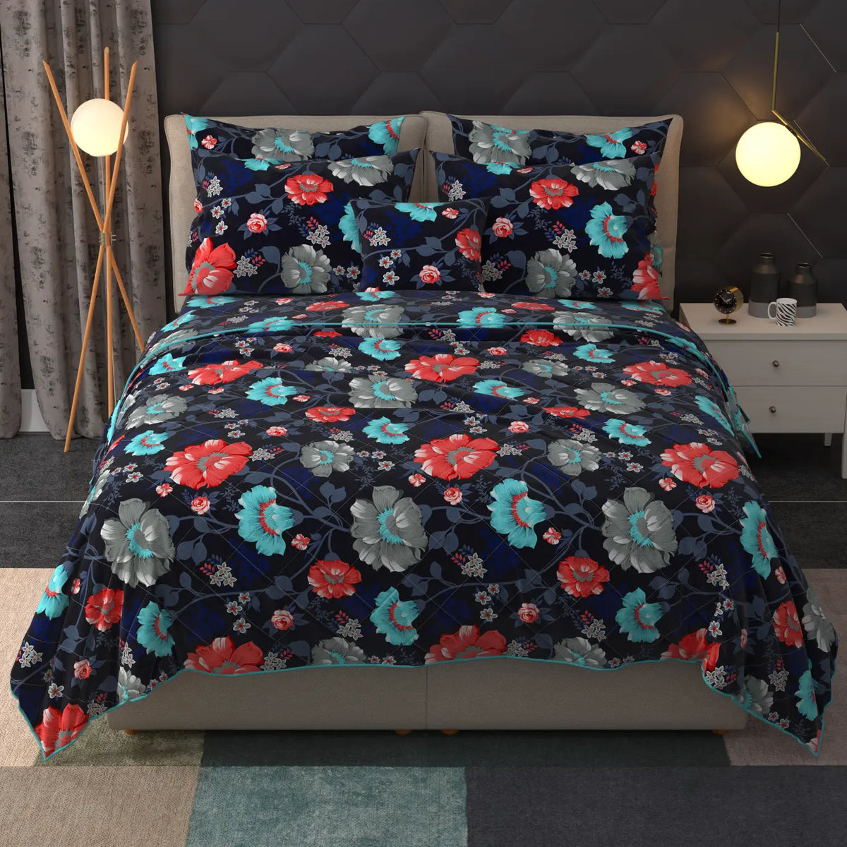 Deep Blue Floral Summer Comforter
