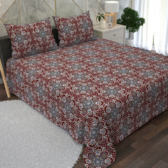 Maroon Medallion Pattern Designs 3 Piece Bedsheet Set