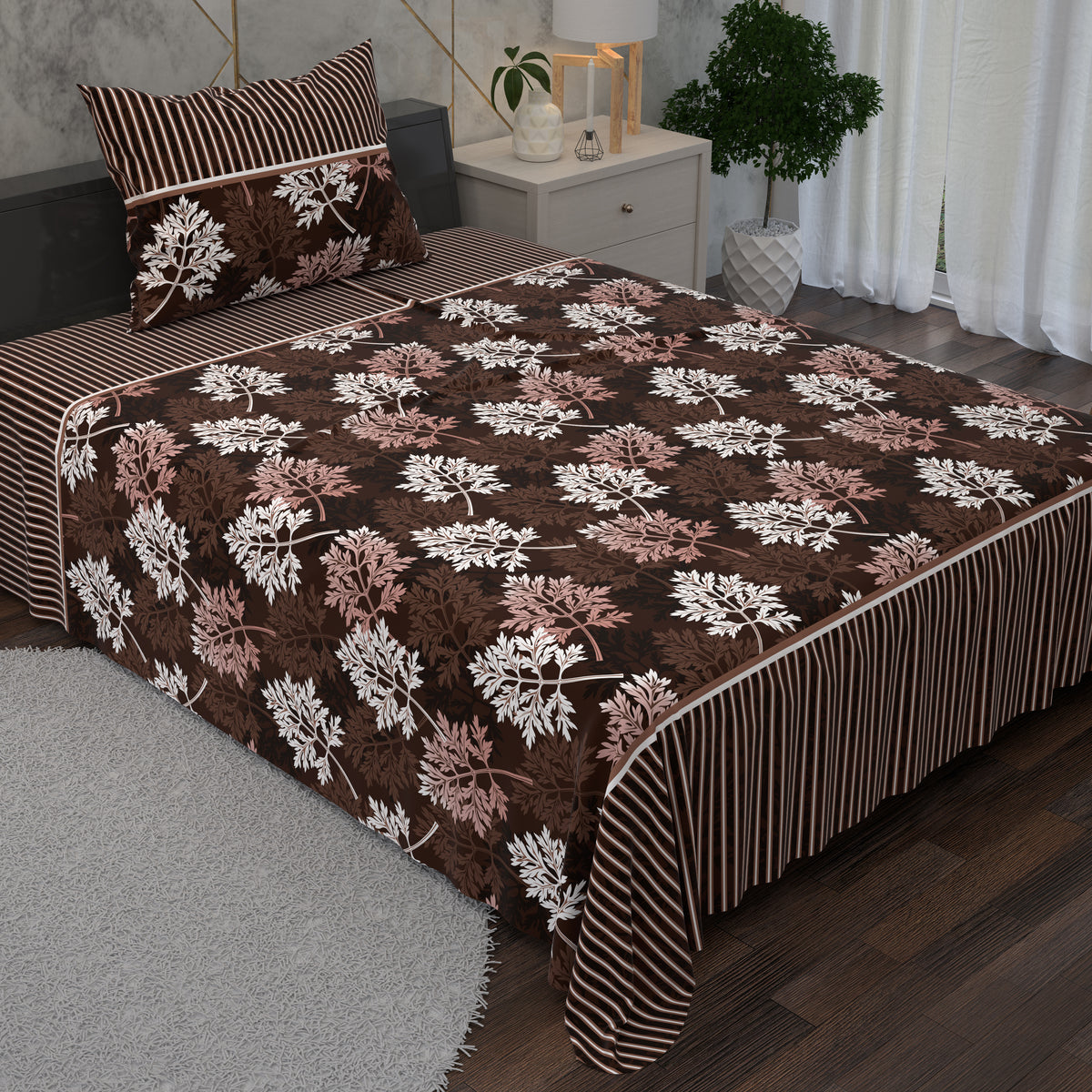 Brown Leaf Designs 2 Piece Bedsheet Set