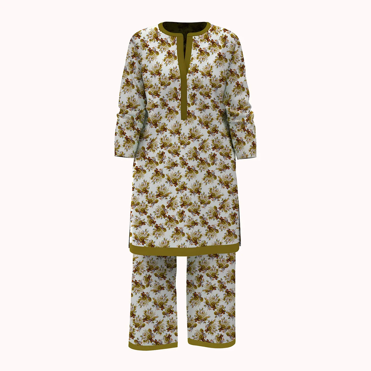 Crisp White Rose Bouquet 2Pcs Unstitched Viscose Lawn Fabric with Yellow, Green & Brown Accents