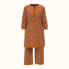 Orange Floral & Geometric Pattern 2Pcs Unstitched Viscose Lawn Fabric