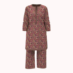 Brown Floral Bouquet & Geometric Triangle 2Pcs Unstitched Viscose Lawn Fabric