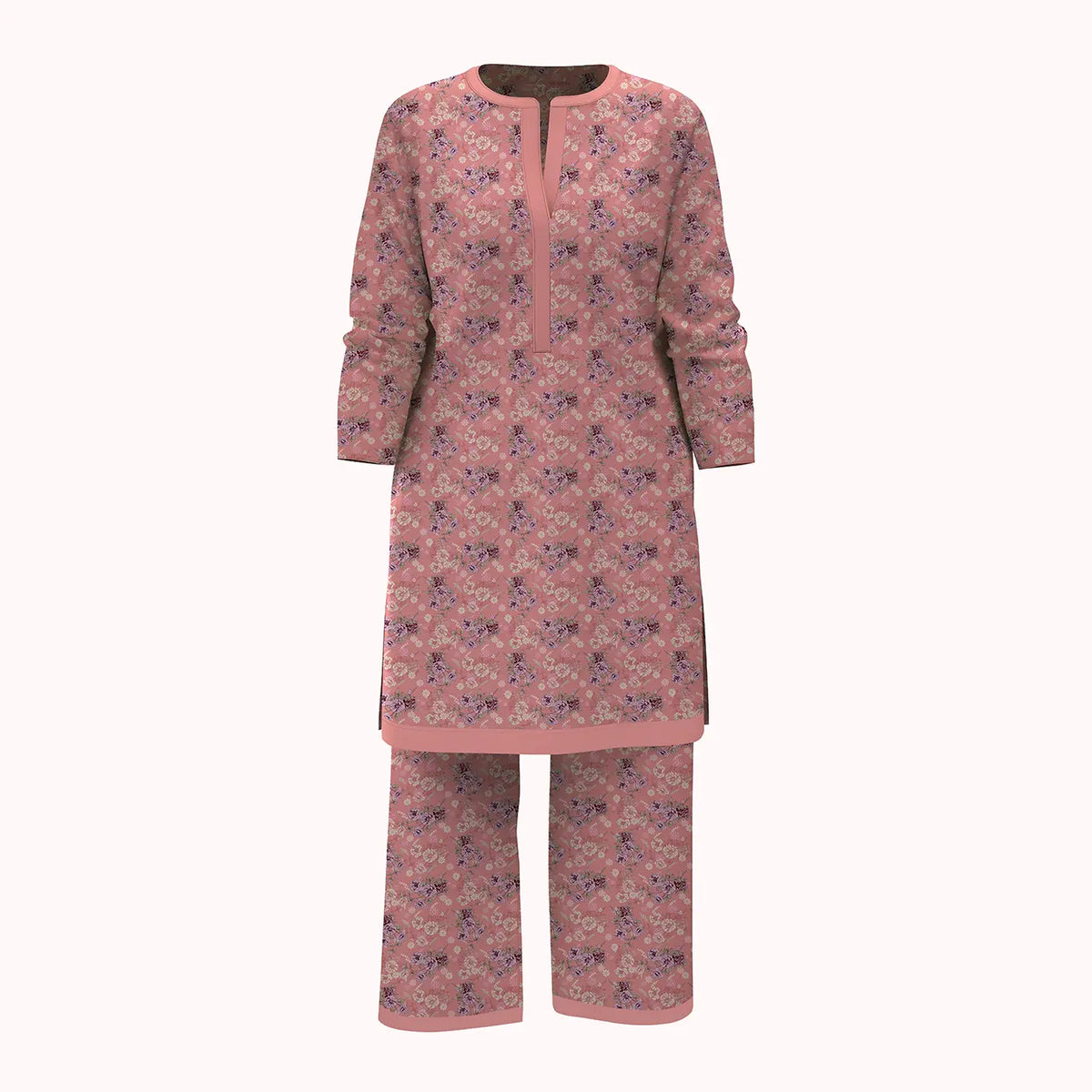 Light Pink Floral Pattern 2Pcs Unstitched Viscose Lawn Fabric