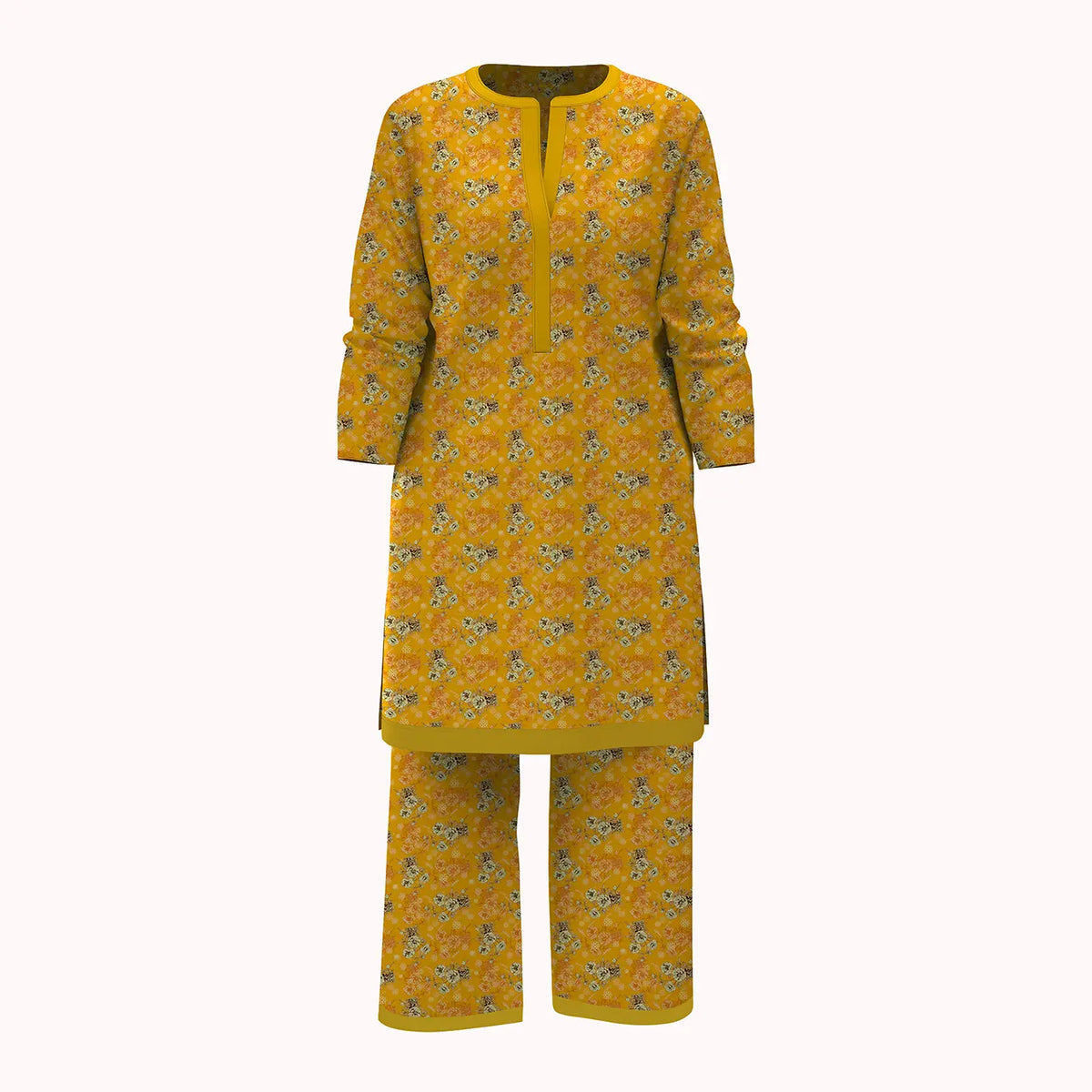 Yellow Stylized Floral Motifs 2Pcs Unstitched Viscose Lawn Fabric