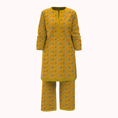 Yellow Stylized Floral Motifs 2Pcs Unstitched Viscose Lawn Fabric