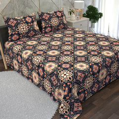 Geometric Pattern Black, Peach, And Cream Designs 3 Piece Bedsheet Set